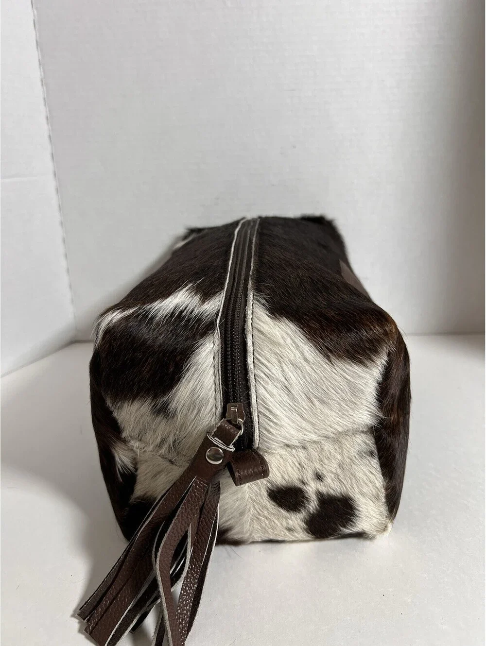 BAALAY Genuine Cowhide Hair-On-Hide Travel Bag/Cosmetic Case 13” W Brown